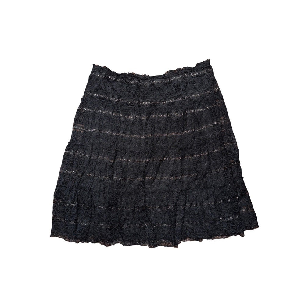 Studio M Black Lace Tiered Midi Skirt Metallic Coquette Gothic Whimsigoth Witchy